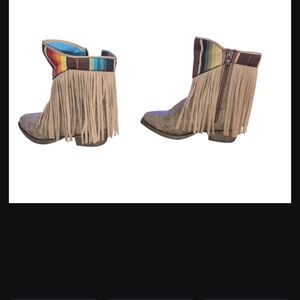 Girls Fringe Western Ankle Boots - Tan